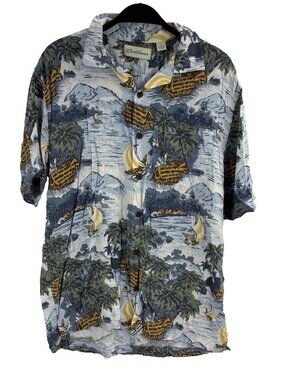 Caribbean Mens Hawaiian Shirt Tropical Print Button Up Rayon Size M